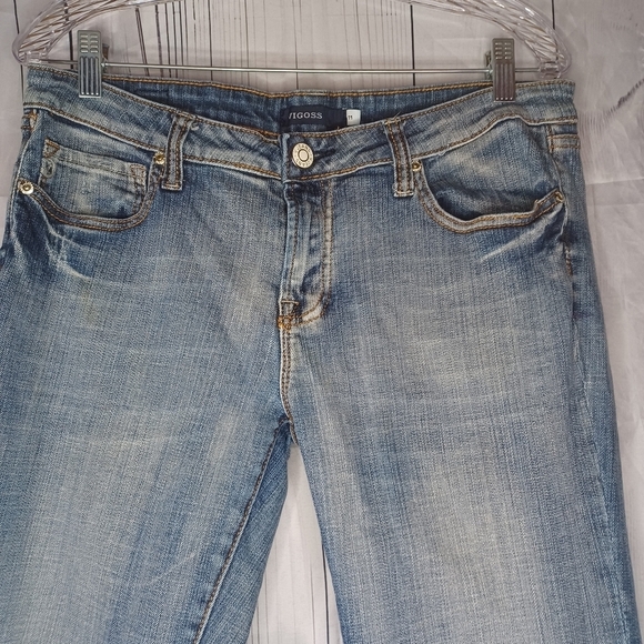 Vigoss Lightly Distressed Boot Cut Blue Denim Jeans - Picture 2 of 16